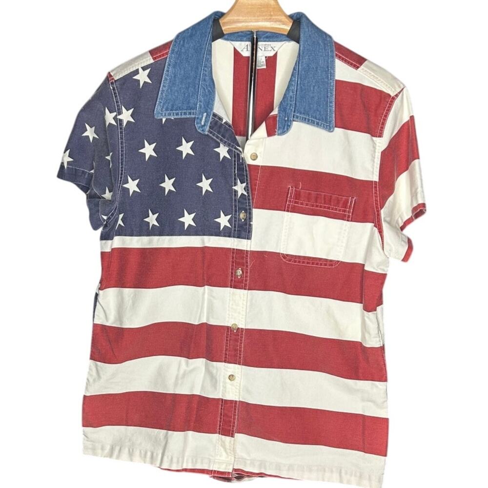 Casual Corner Vintage Annex American Flag shirt stars and stripes sz large